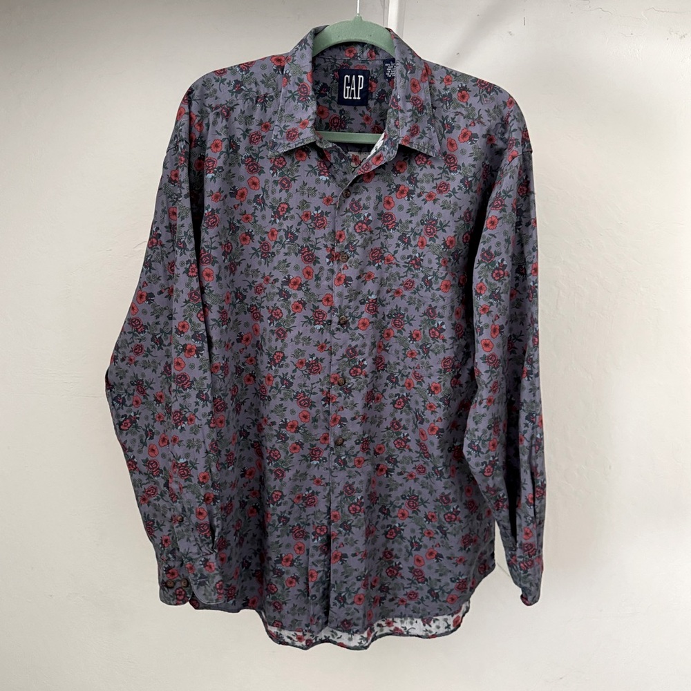 1990s Gap Muted Floral Print Cotton Shirt